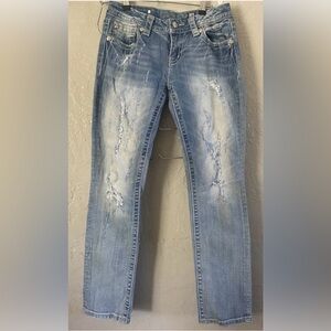 Miss Me Light Blue Distressed Straight Leg Jeans